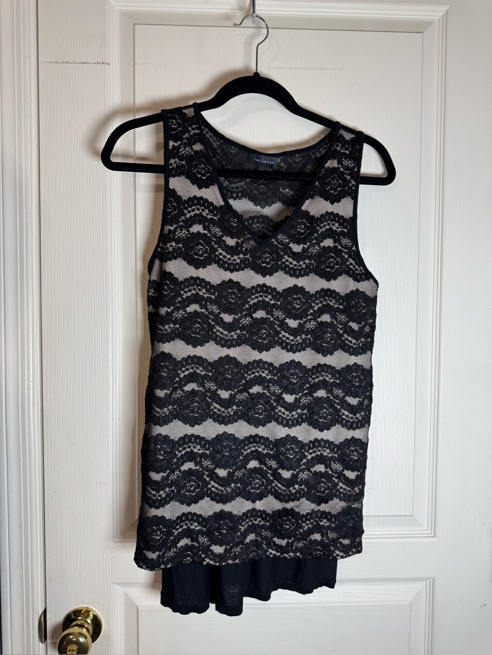 The Limited Black Lace Overlay Tank with Light Beige Underlayer Size Medium